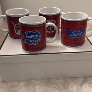 Ford Red Logo Ceramic Coffee Mug - Ford Motor Co. Collectible (4) set.